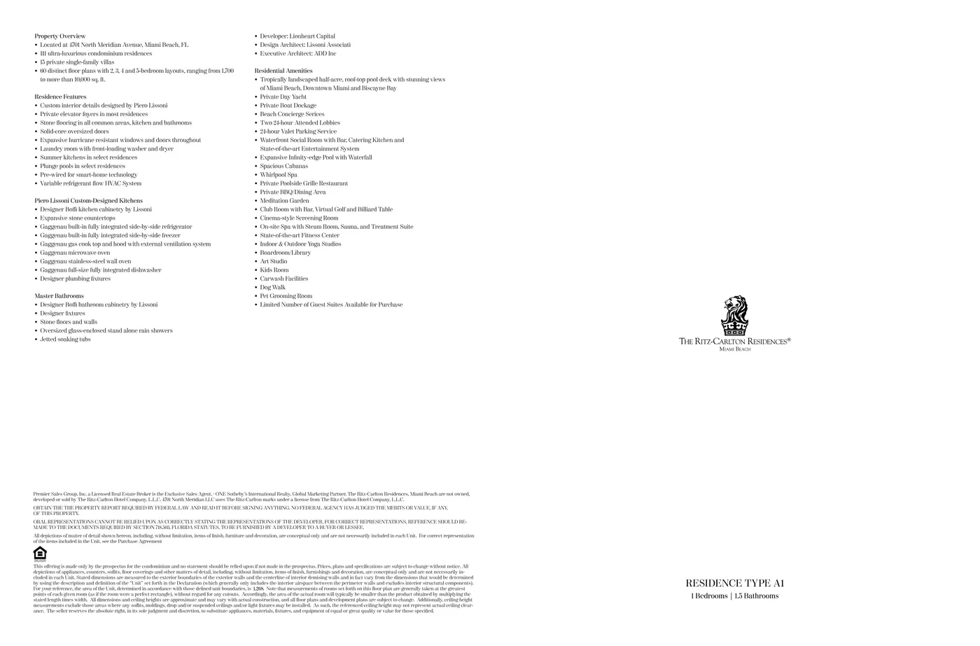 The Ritz-Carlton Residences, Miami Beach floor plan Plan 1