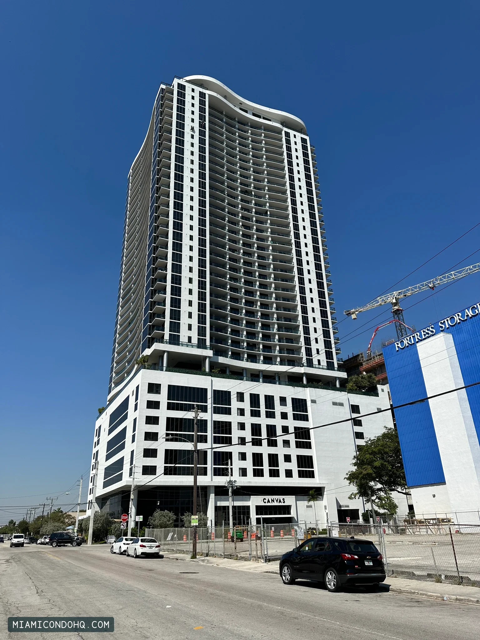 Canvas Miami tower and podium with visible CANVAS lettering, photographed in March 2023.