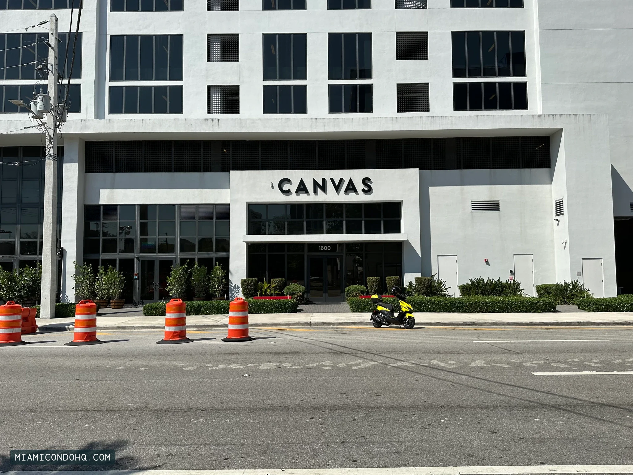 Canvas Miami entrance with CANVAS lettering and the number 1600, photographed in March 2023.