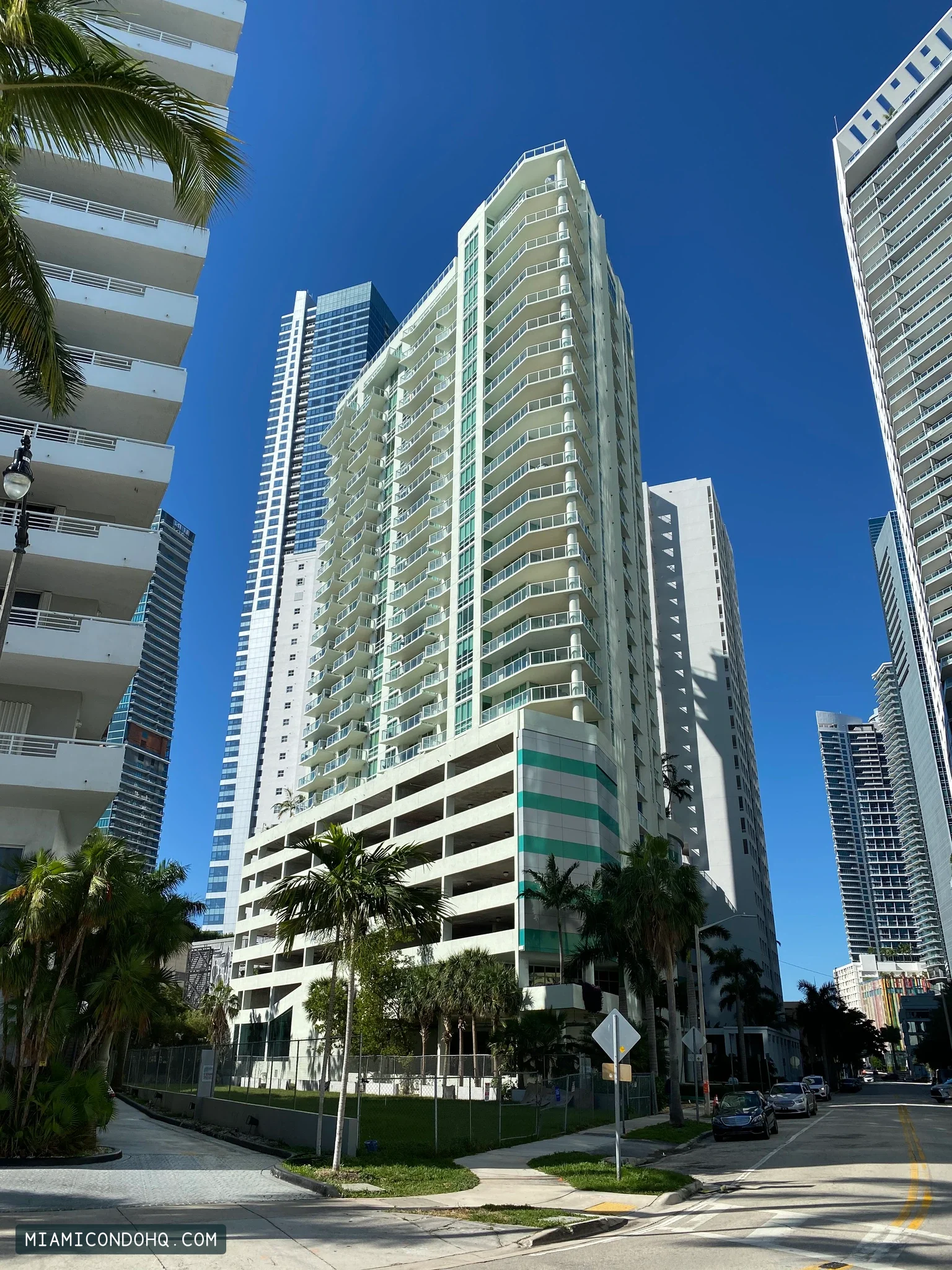 The Emerald at Brickell tower and podium, photographed in December 2019.