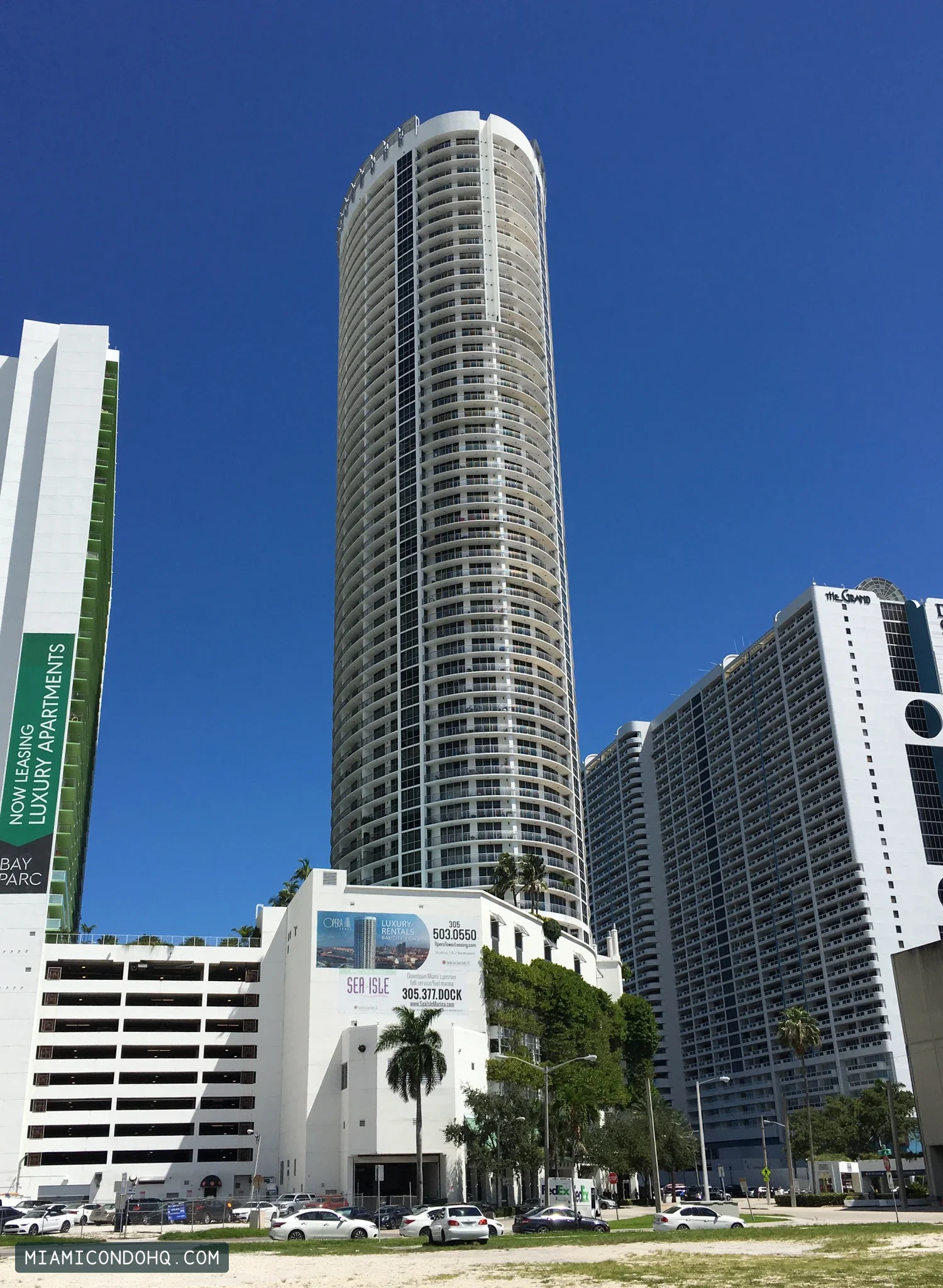 Opera Tower and its podium, photographed in September 2018.