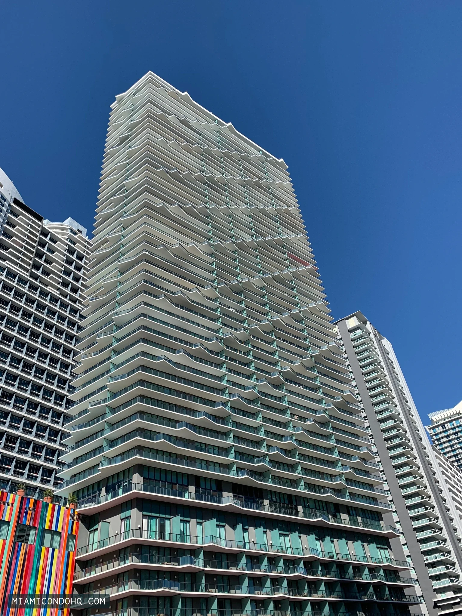 SLS Brickell’s zigzag balcony facade, photographed in January 2019.