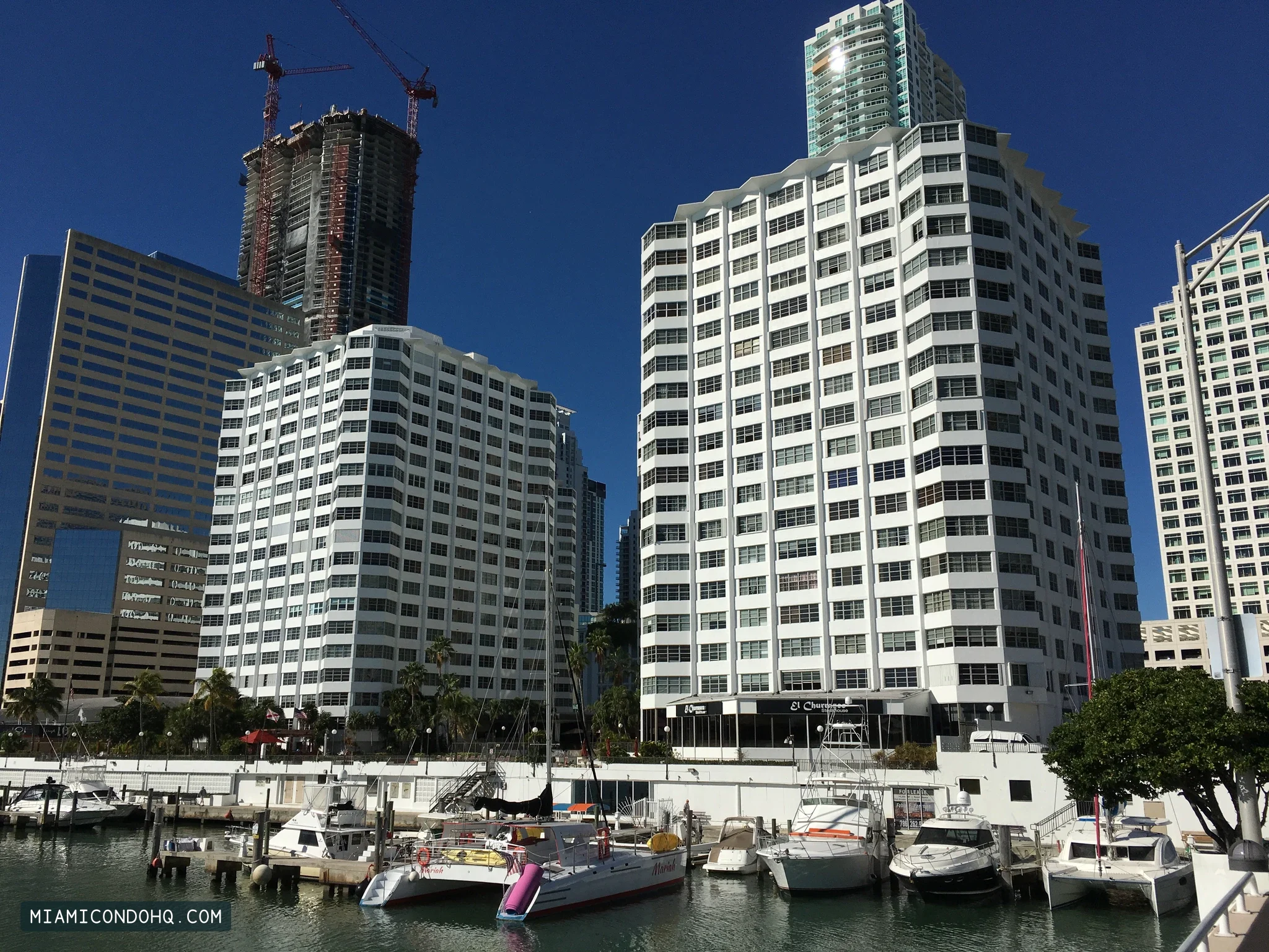 Two towers of the Four Ambassadors community beside the waterfront, photographed in January 2017.