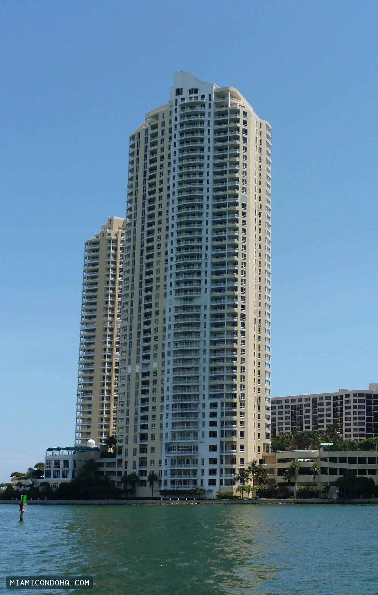 Three Tequesta Point, the taller tower at center, photographed in May 2012.