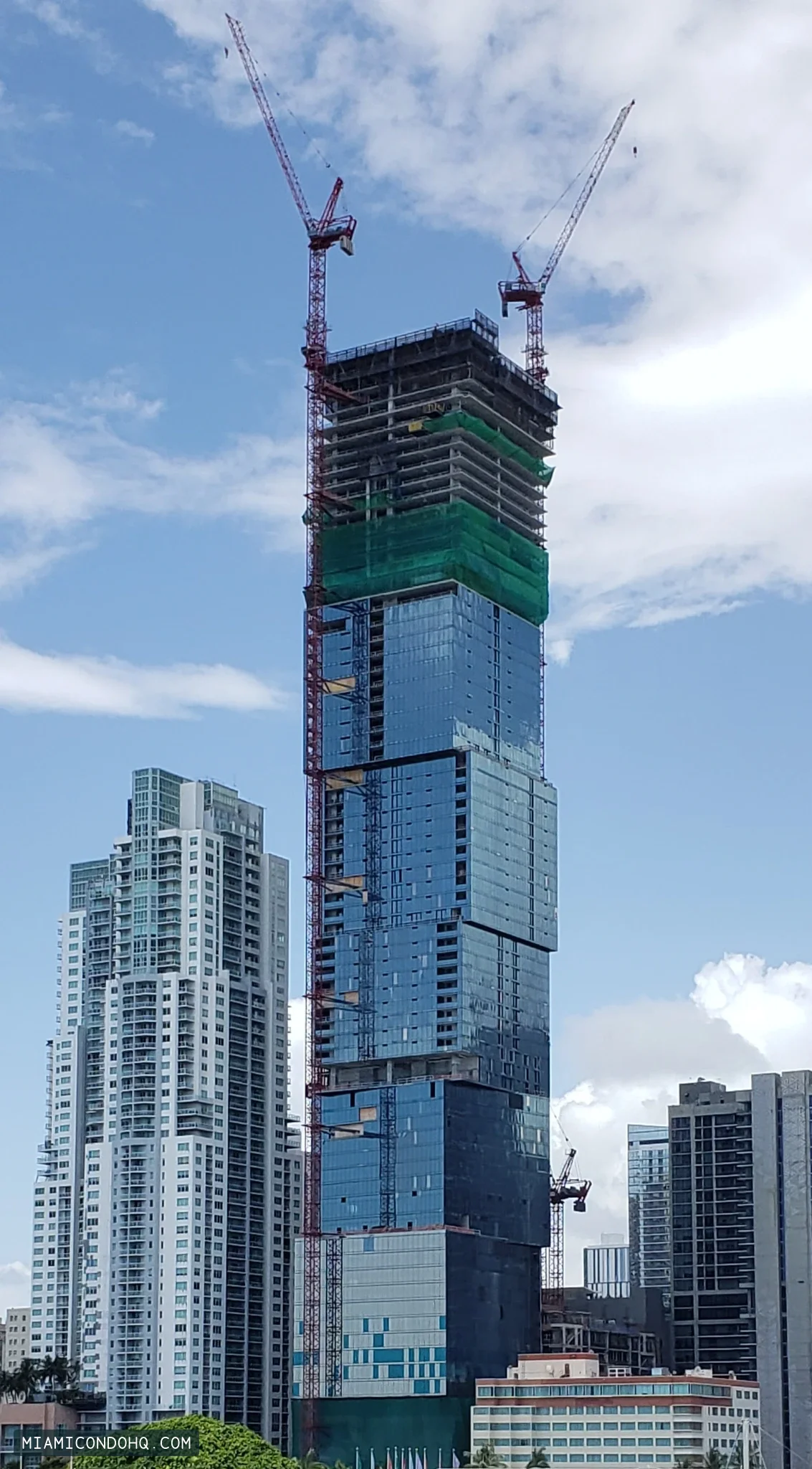 Waldorf Astoria Residences Miami under construction, photographed 2026-07-04.