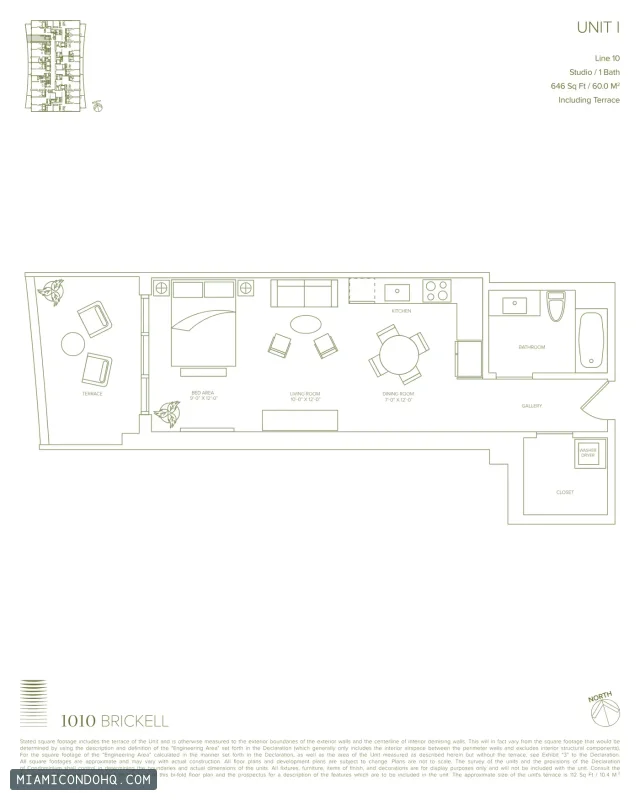 1010 Brickell floor plan Studio