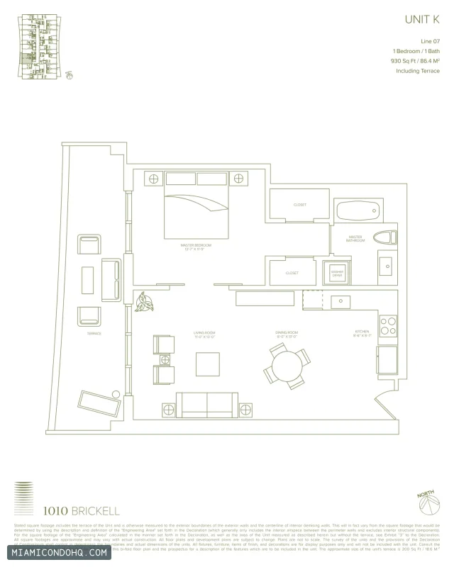 1010 Brickell floor plan 1 bedroom
