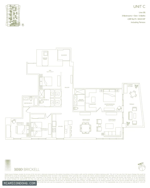 1010 Brickell floor plan 3 bedrooms