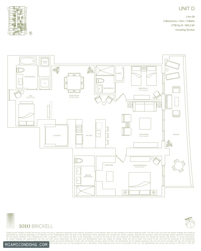 1010 Brickell floor plan 2 bedrooms