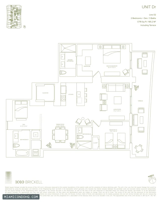 1010 Brickell floor plan 2 bedrooms