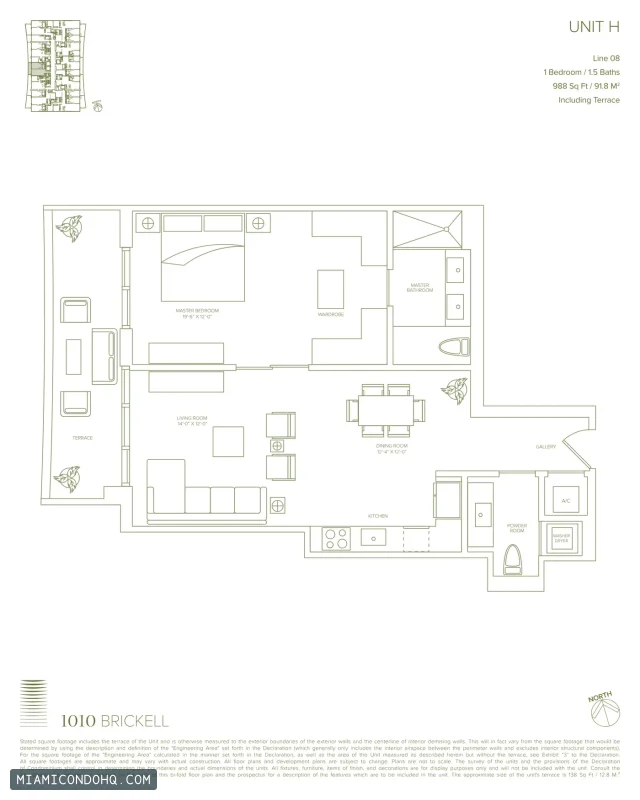 1010 Brickell floor plan 1 bedroom