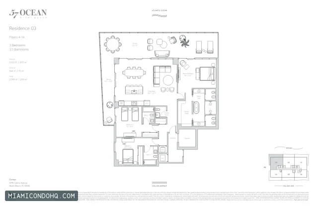 57 Ocean Condominium floor plan Residence 03 · 3 bedrooms