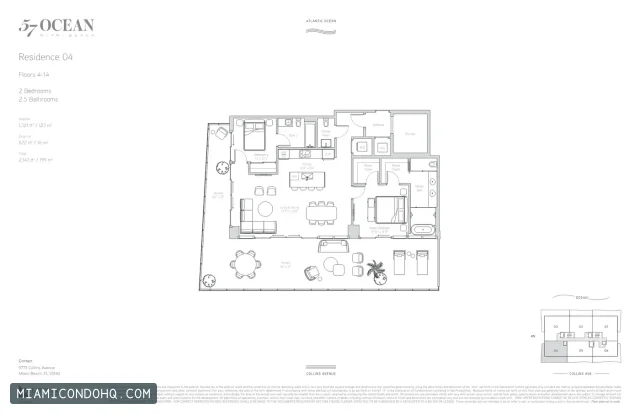 57 Ocean Condominium floor plan Residence 04 · 2 bedrooms