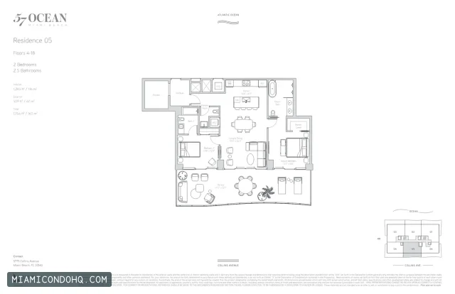 57 Ocean Condominium floor plan Residence 05 · 2 bedrooms