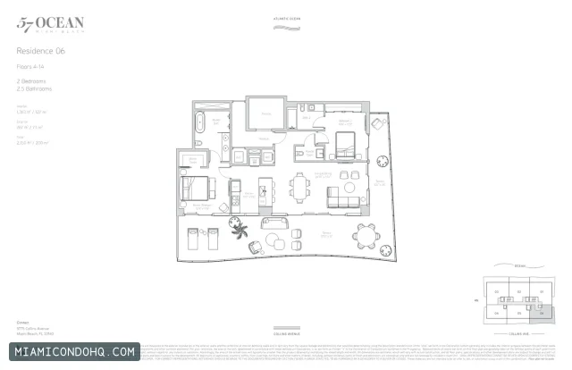 57 Ocean Condominium floor plan Residence 06 · 2 bedrooms