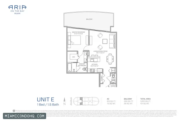 Aria on the Bay floor plan 1 bedroom