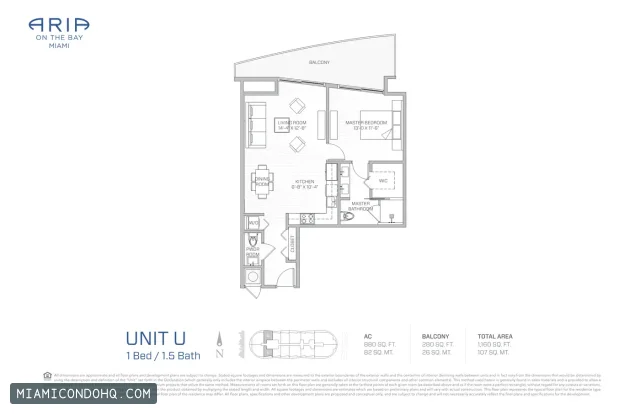 Aria on the Bay floor plan 1 bedroom