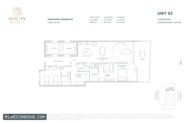 Aria Reserve floor plan Unit 02 · 2 bedrooms