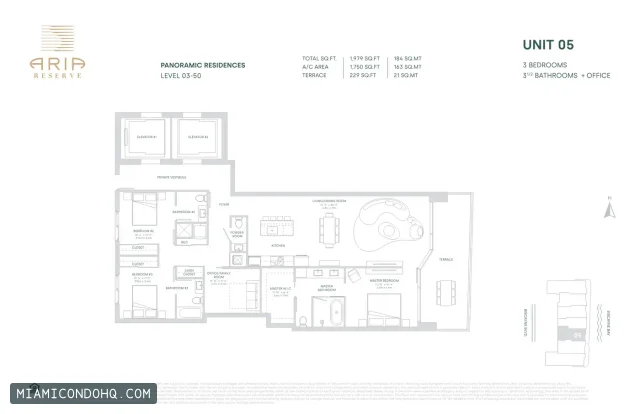 Aria Reserve floor plan Unit 05 · 3 bedrooms