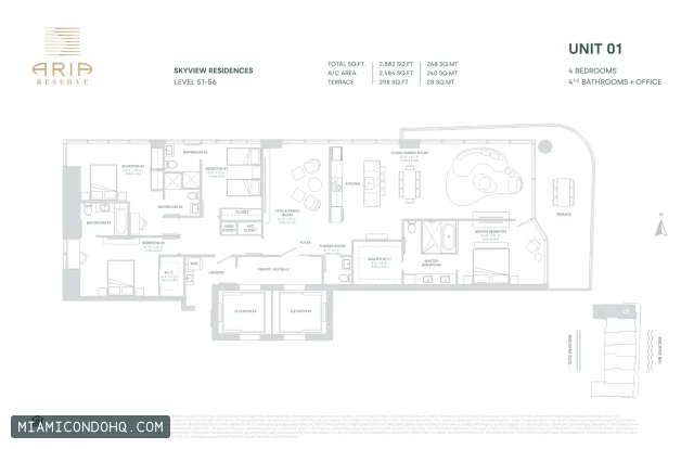 Aria Reserve floor plan Unit 01 · 4 bedrooms