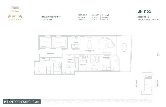 Aria Reserve floor plan Unit 02 · 2 bedrooms