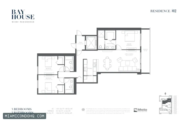 Bay House Tower floor plan 3 bedrooms