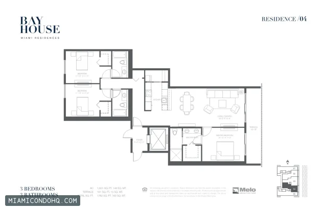Bay House Tower floor plan 3 bedrooms