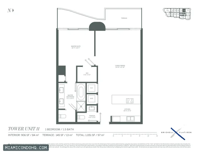 Brickell Flatiron floor plan Unit 11 · 1 bedroom