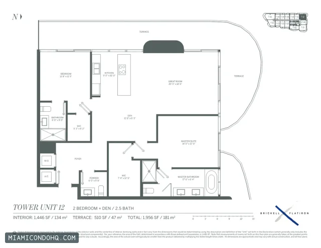 Brickell Flatiron floor plan Unit 12 · 2 bedrooms