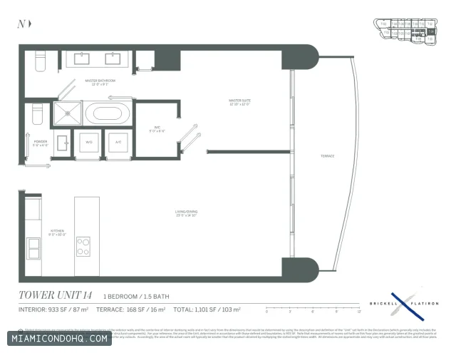 Brickell Flatiron floor plan Unit 14 · 1 bedroom