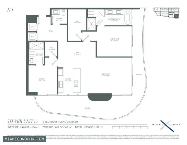 Brickell Flatiron floor plan Unit 15 · 2 bedrooms