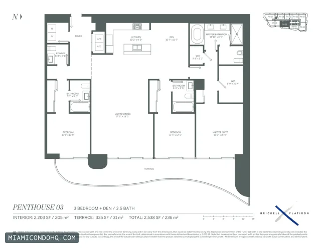 Brickell Flatiron floor plan Penthouse 03 · 3 bedrooms