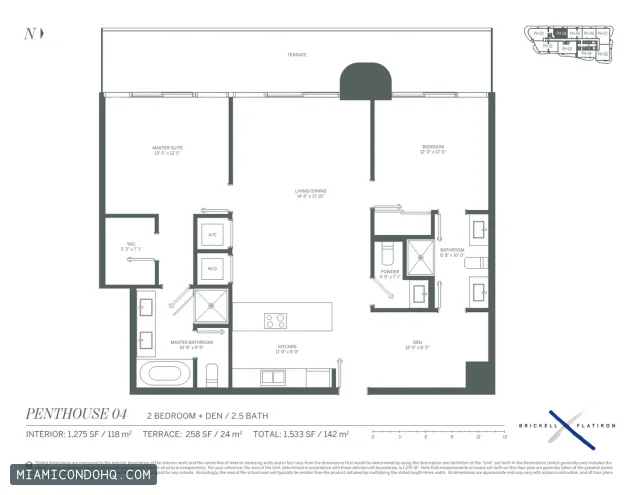 Brickell Flatiron floor plan Penthouse 04 · 2 bedrooms