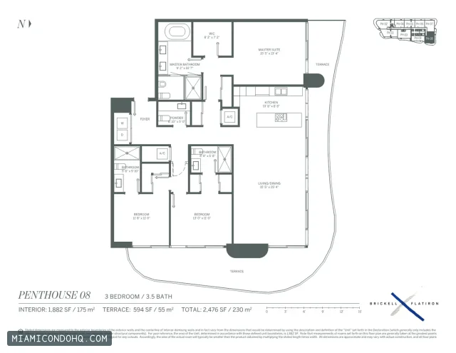 Brickell Flatiron floor plan Penthouse 08 · 3 bedrooms