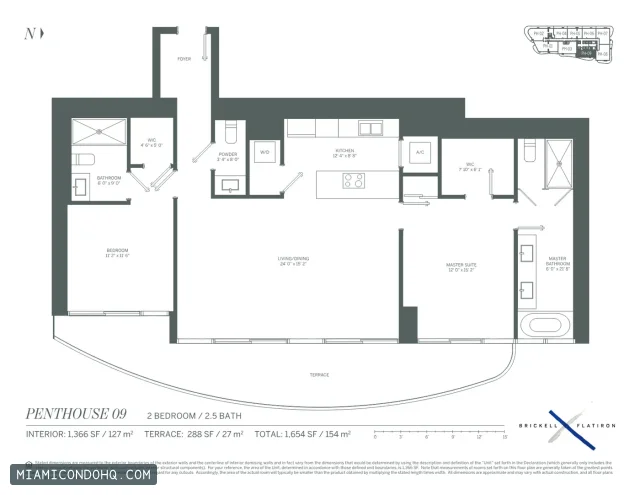 Brickell Flatiron floor plan Penthouse 09 · 2 bedrooms