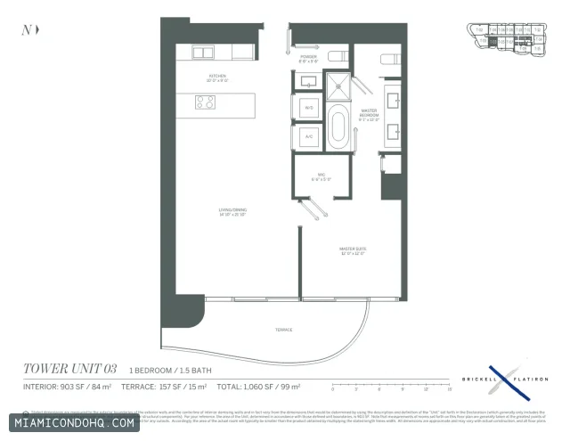 Brickell Flatiron floor plan Unit 03 · 1 bedroom