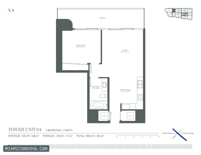 Brickell Flatiron floor plan Unit 04 · 1 bedroom