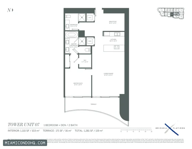 Brickell Flatiron floor plan Unit 07 · 1 bedroom