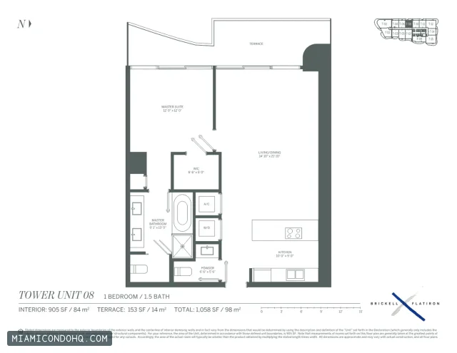 Brickell Flatiron floor plan Unit 08 · 1 bedroom