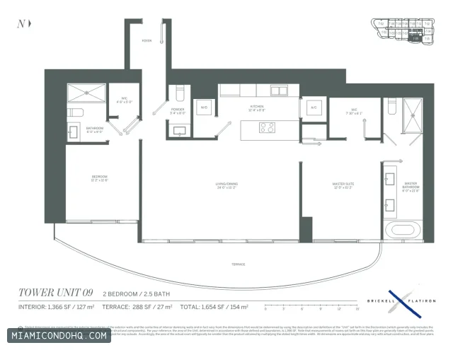 Brickell Flatiron floor plan Unit 09 · 2 bedrooms