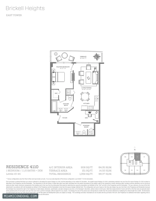 Brickell Heights floor plan Residence 4110 · 1 bedroom