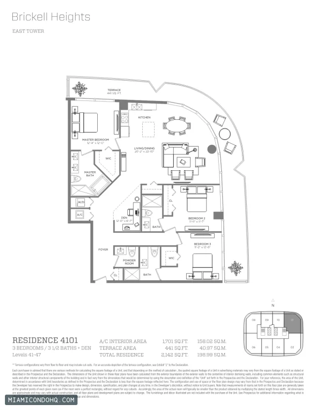 Brickell Heights floor plan Residence 4101 · 3 bedrooms