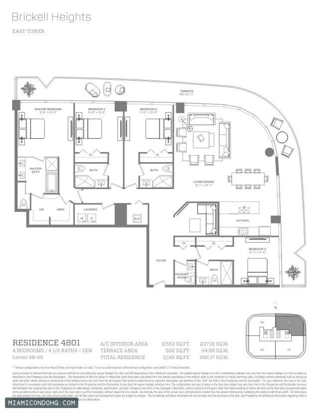Brickell Heights floor plan Residence 4801 · 4 bedrooms