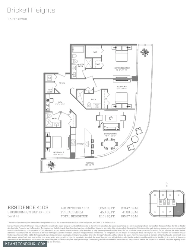 Brickell Heights floor plan Residence 4103 · 3 bedrooms
