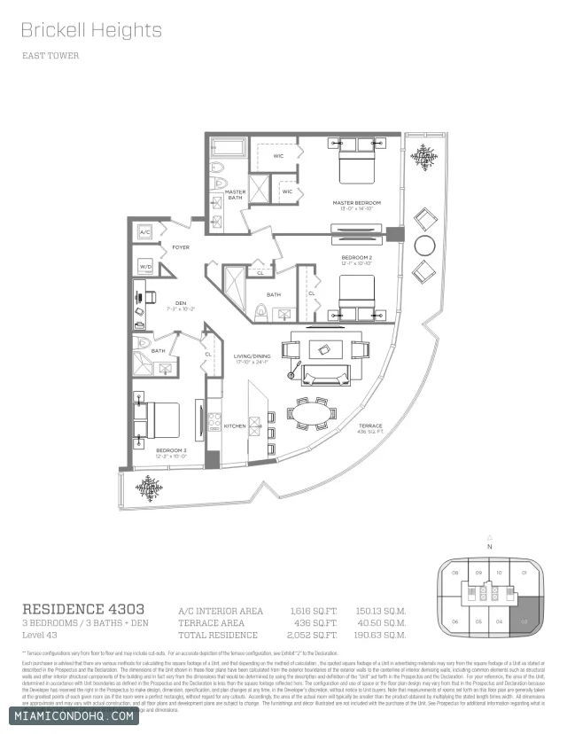 Brickell Heights floor plan Residence 4303 · 3 bedrooms