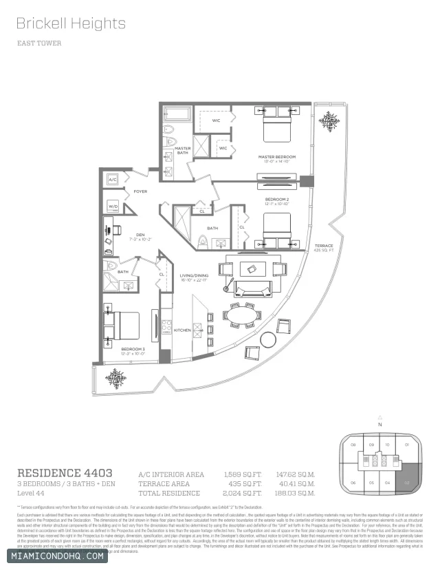 Brickell Heights floor plan Residence 4403 · 3 bedrooms