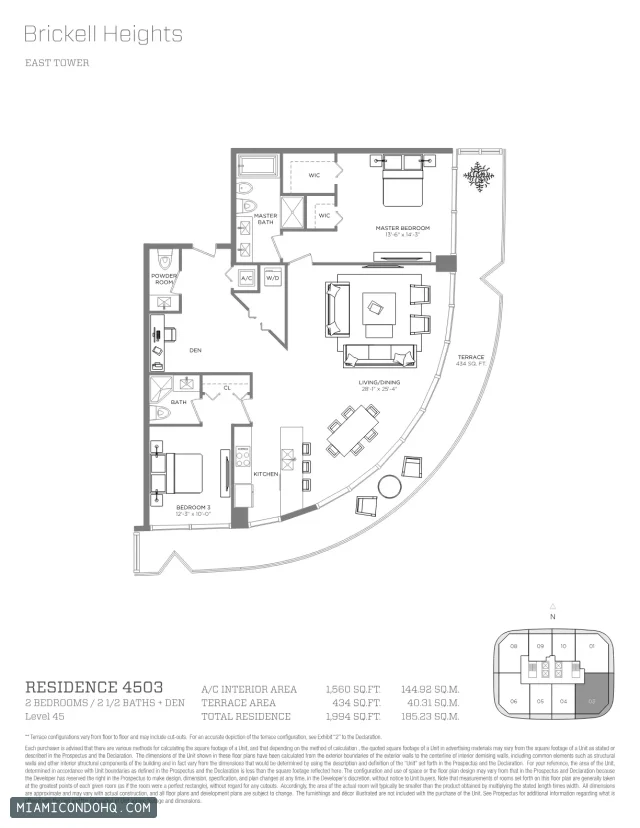 Brickell Heights floor plan Residence 4503 · 2 bedrooms