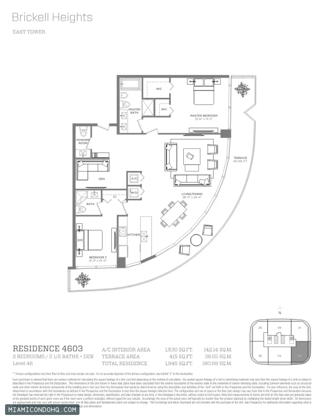 Brickell Heights floor plan Residence 4603 · 2 bedrooms