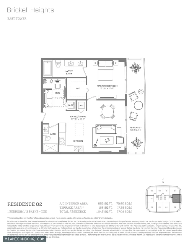 Brickell Heights floor plan Residence 02 · 1 bedroom