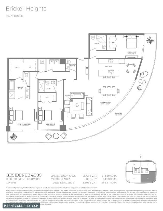Brickell Heights floor plan Residence 4803 · 3 bedrooms